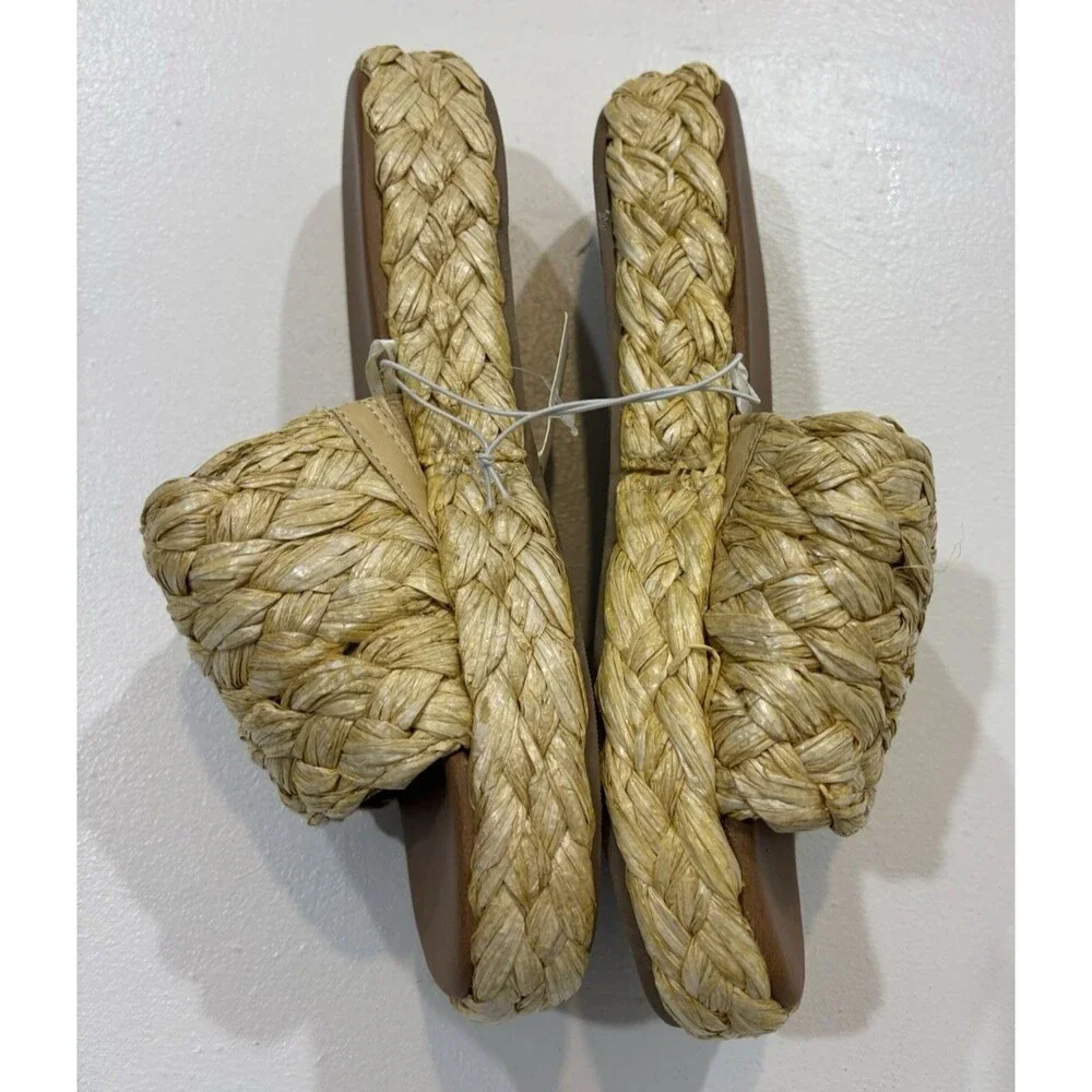 Women’s 10 Slide Braided Raffia Sandals A New Day NWT